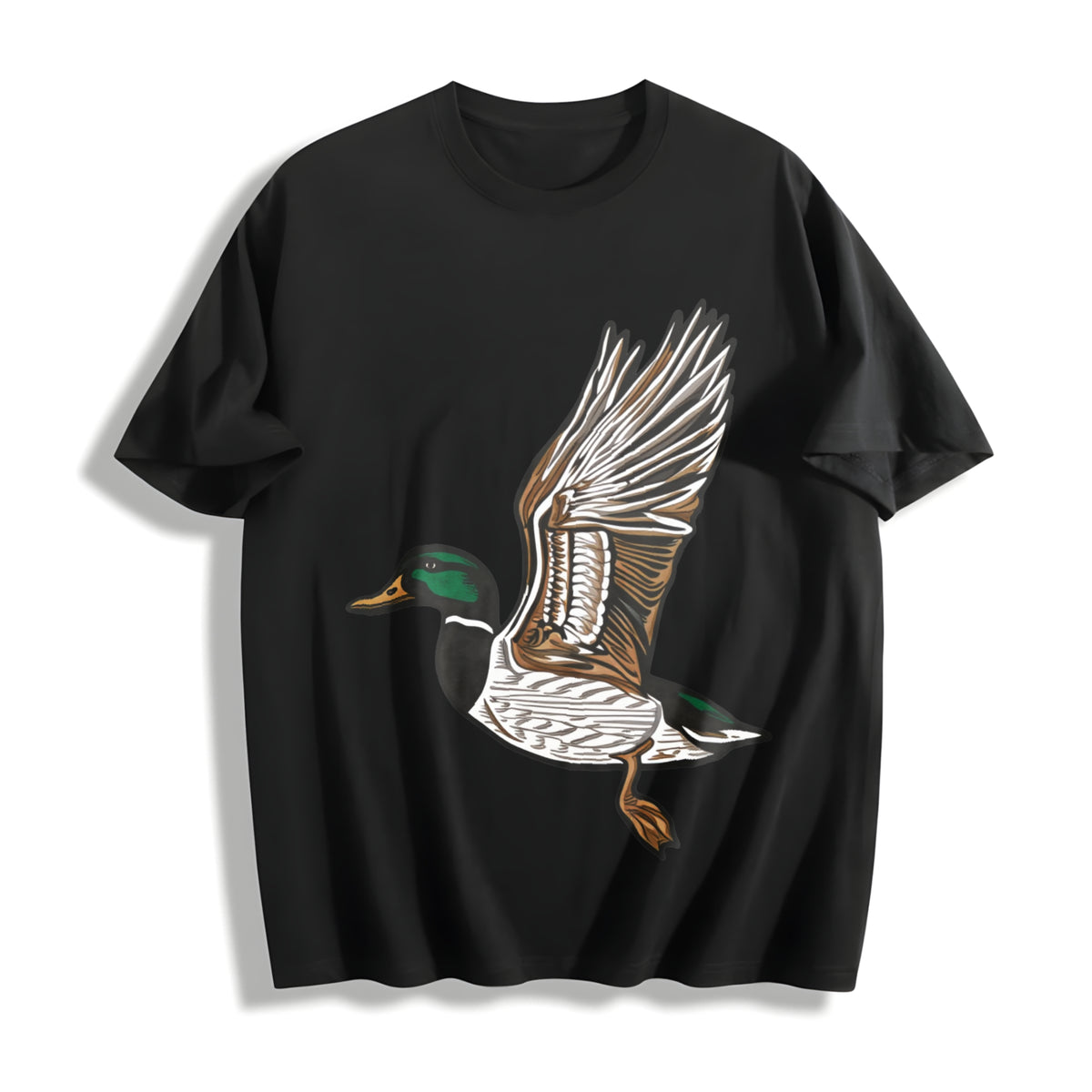 Embroidered Duck Animal Lover Cotton T-Shirt in Black