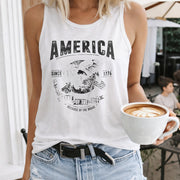 By Sarah Patriotic Home of Free Because of Brave 4th July Women's Color Cotton Tank Top in White