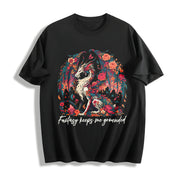Dragon in a Bouquet of Flowers Cotton T-Shirt in Black