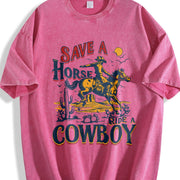 Save a Horse Ride a Cowboy Vintage Washed T-Shirt in Red