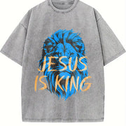 Jesus Is King Lion Vintage Washed T-Shirt in Gray