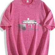 Short-sleeved Moisture-wicking and Sweat-absorbing Vintage Washed T-Shirt in Red