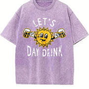 Lets Day Drink Drunken Sunny Booze Drinking for Ladies Vintage Washed T-Shirt in Purple