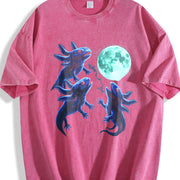Axolotl Moon 90s Retro Amphibian Silly Vintage Washed T-Shirt in Red