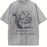 God Provides I Still Hoard Snacks Christian Squirrel Vintage Washed T-Shirt in Gray
