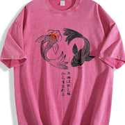 Japanese Koi Fish Yin Yang Sleeveless Tank Vintage Washed T-Shirt in Red