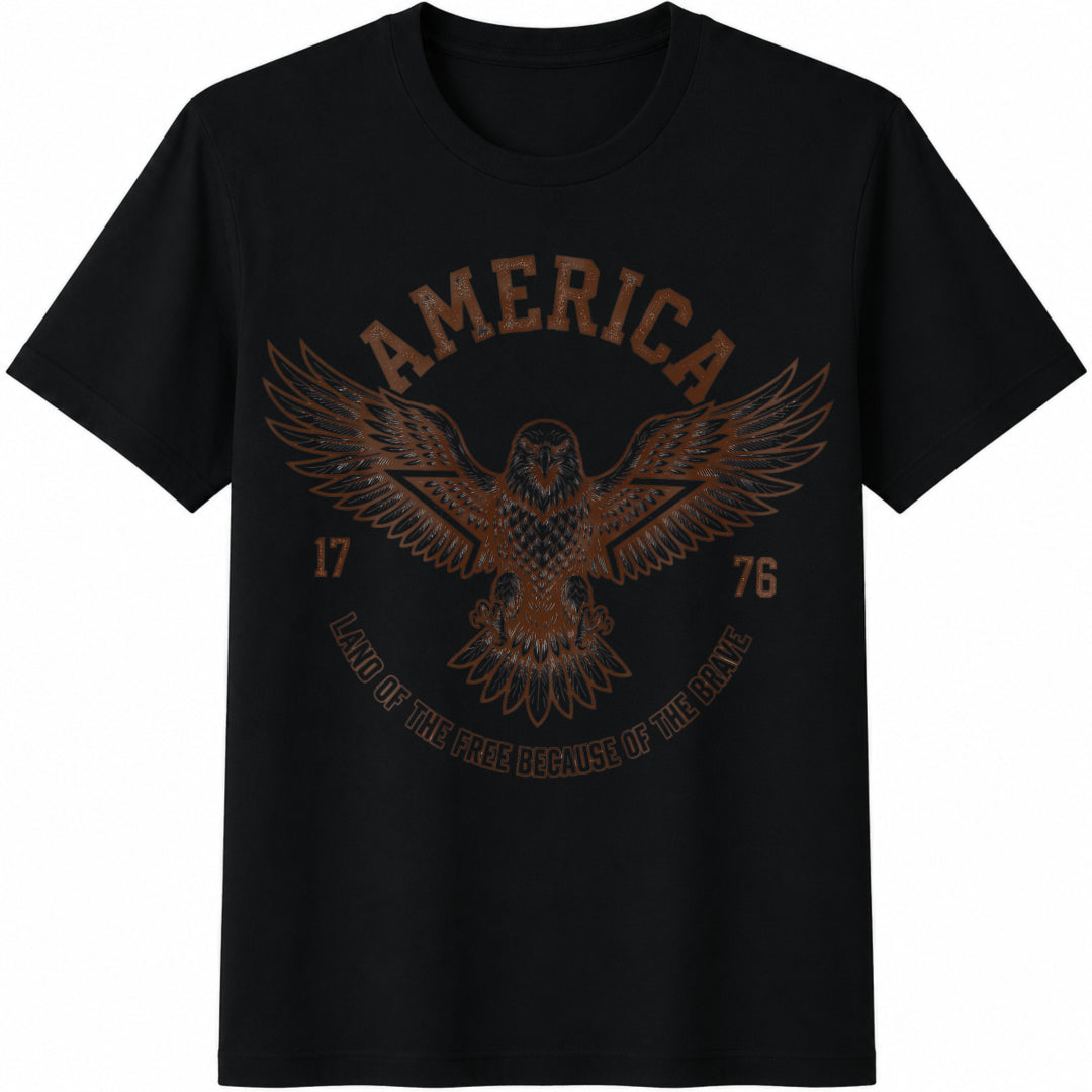 American Eagle Land of the Free Because of the Brave Cotton T-Shirt in Black