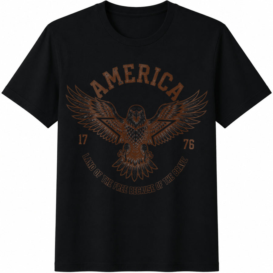 American Eagle Land of the Free Because of the Brave Cotton T-Shirt in Black