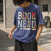 Book Nerd Retro Bookish Lover Retro for Booktok Librarian Vintage Washed T-Shirt in Blue