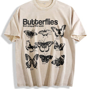 Butterflies Infographic Vintage Washed T-Shirt in Beige