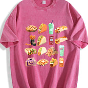 250gsm Retro Mexican Food (Tacos Vintage Washed T-Shirt in Red