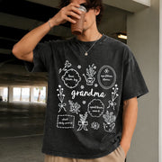 Custom Floral Grandma Vintage Washed T-Shirt in Black