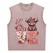 Highland Cow Chic Vintage Washed Tank Top in Brown