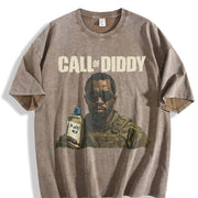 Call of Diddy - Diddy Baby Oil Meme 25 90s star vintage washed oversized T-shirt in Brown