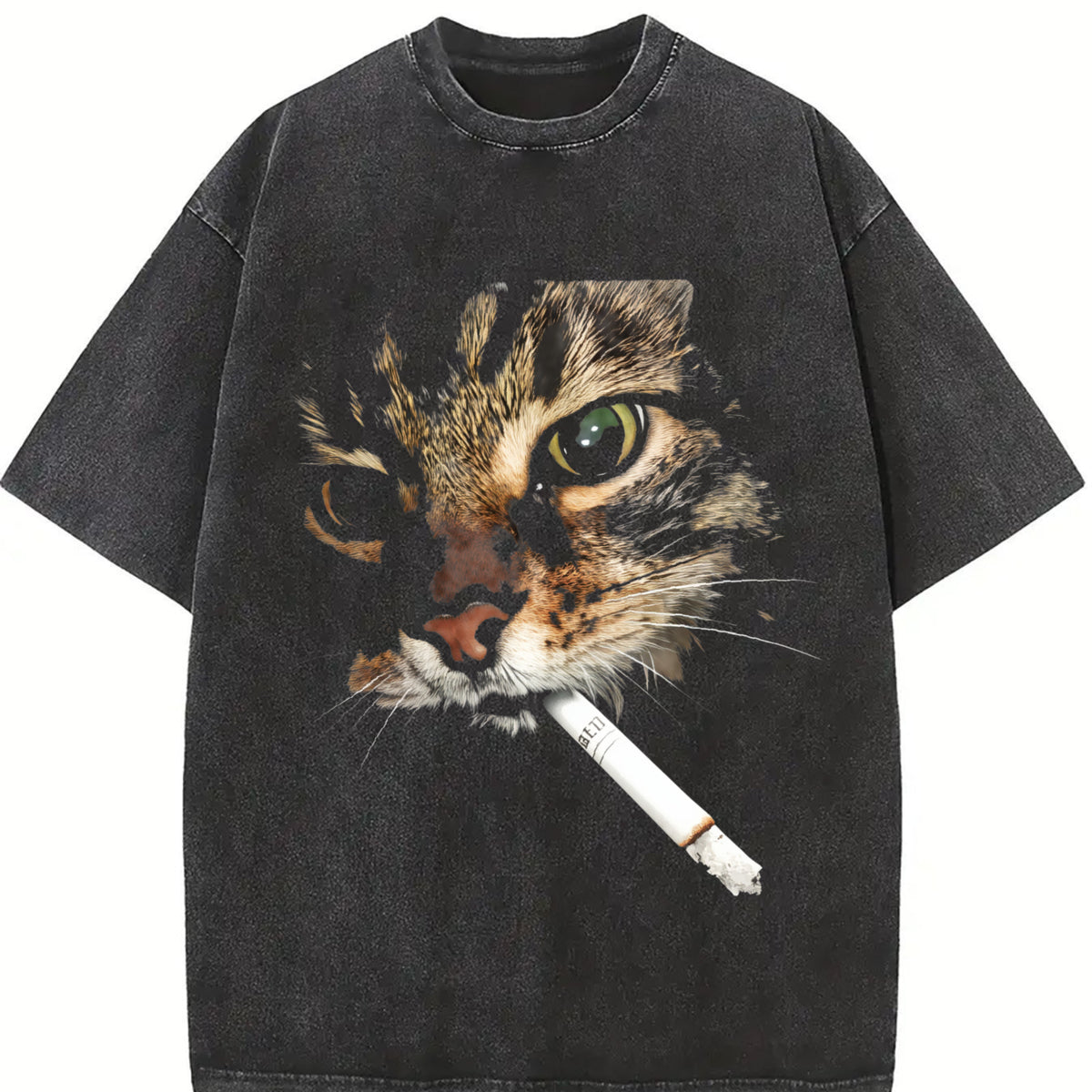 Smoking Cat Halloween vintage washed oversized T-shirt in Black