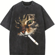 Smoking Cat Halloween vintage washed oversized T-shirt in Black