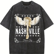 Nashville Music City Winged Guitar vintage washed oversized T-shirt in Black
