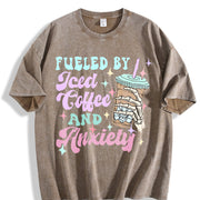Iced Coffee & Anxiety Mental Awareness Vintage Washed T-Shirt in Brown