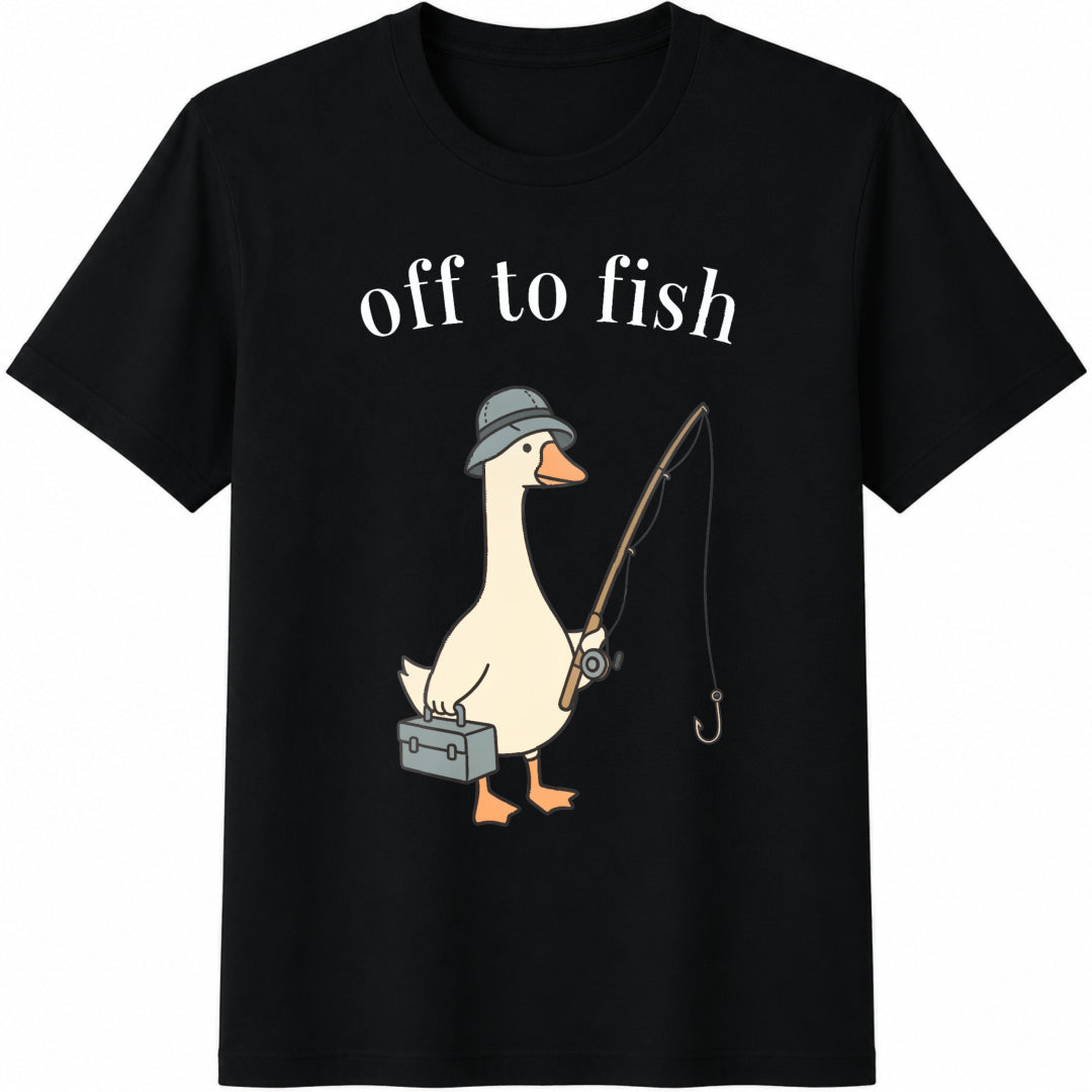 Fishing Goose Fishing Fathers Day Cotton T-Shirt in Black