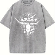 Retro Ariat Bull Skull Vintage Washed T-Shirt in Gray