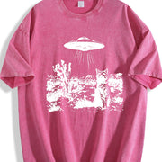 For Formal Urban Distressed Enthusiasts Vintage Washed T-Shirt in Red