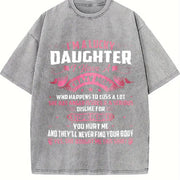 I'm a Lucky Daughter I Have a Crazy Mom Vintage Washed T-Shirt in Gray