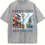 Bourbon Street New Orleans Vintage Washed T-Shirt in Gray