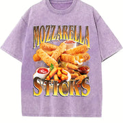 Mozzarella Sticks Retro Food Lover Gag Vintage Washed T-Shirt in Purple