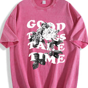 1 Pcs Heavy Adorable Vintage Washed T-Shirt in Red
