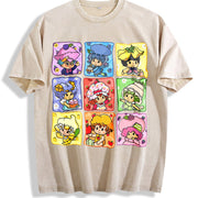 Cartoon Friends Nostalgia 80's Cartoon Characters Rainbow vintage washed oversized T-shirt in Beige