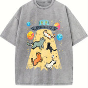 UFO Takeaway Cute Cat Vintage Washed T-Shirt in Gray