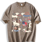 4th of July Dachshund Doodle Vintage Washed T-Shirt in Brown
