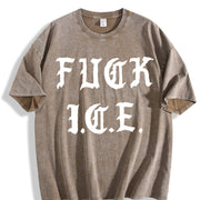 Old English Political Pro Immigration vintage washed oversized T-shirt in Brown