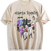 Atlanta Kaisen Jujutsu Kaisen Anime Vintage Washed T-Shirt in Beige
