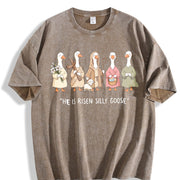He Is Risen Silly Goose Vintage Washed T-Shirt in Brown