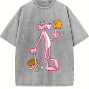 & Retro Y2K Style with Panther & Baseball vintage washed oversized T-shirt in Gray