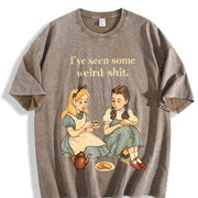 Retro Quote Weird Humor Pullover Vintage Washed T-Shirt in Brown