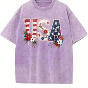 Retro-revival USA Patriot for Weekend Warrior Vintage Washed T-Shirt in Purple