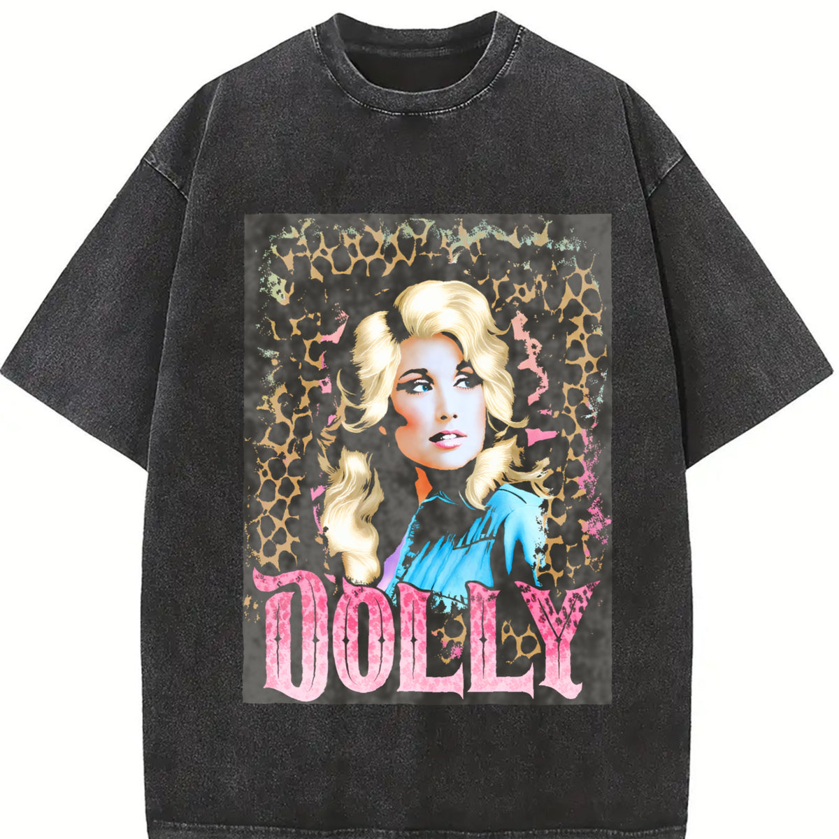Dolly Parton Retro 80s Country Music Autograph Vintage Washed T-Shirt in Black