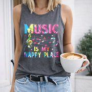 Music Is My Happy Place Women's Color Cotton Tank Top in Gray