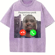 Premium Daquavious Pork Is Calling John Pork Meme Joke Vintage Washed T-Shirt in Purple