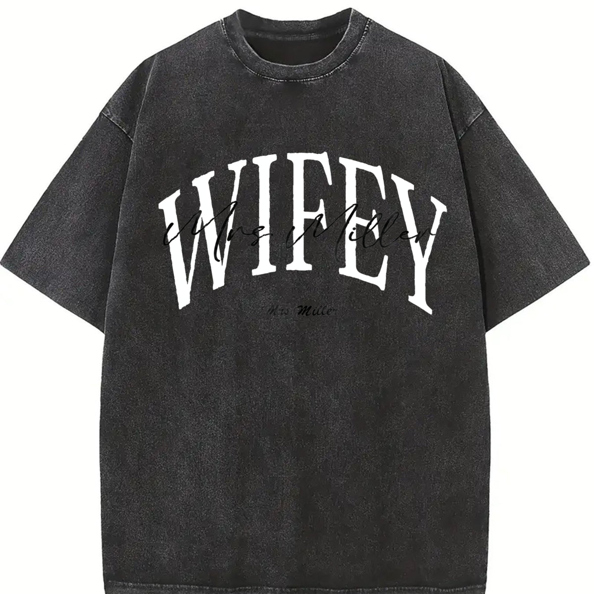 Personalized Wifey Vintage Washed T-Shirt in Black