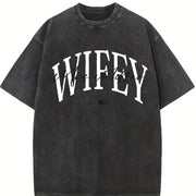 Personalized Wifey Vintage Washed T-Shirt in Black