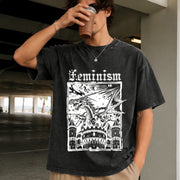 Feminism Dragon Castle Vintage Washed T-Shirt in Black
