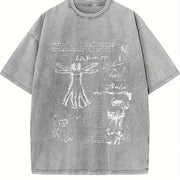 Da Vinci Vitruvian Man Vintage Washed T-Shirt in Gray