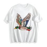 Faux Rhinestone Mallard Duck Flying: Hunting Lover Cotton T-Shirt in White