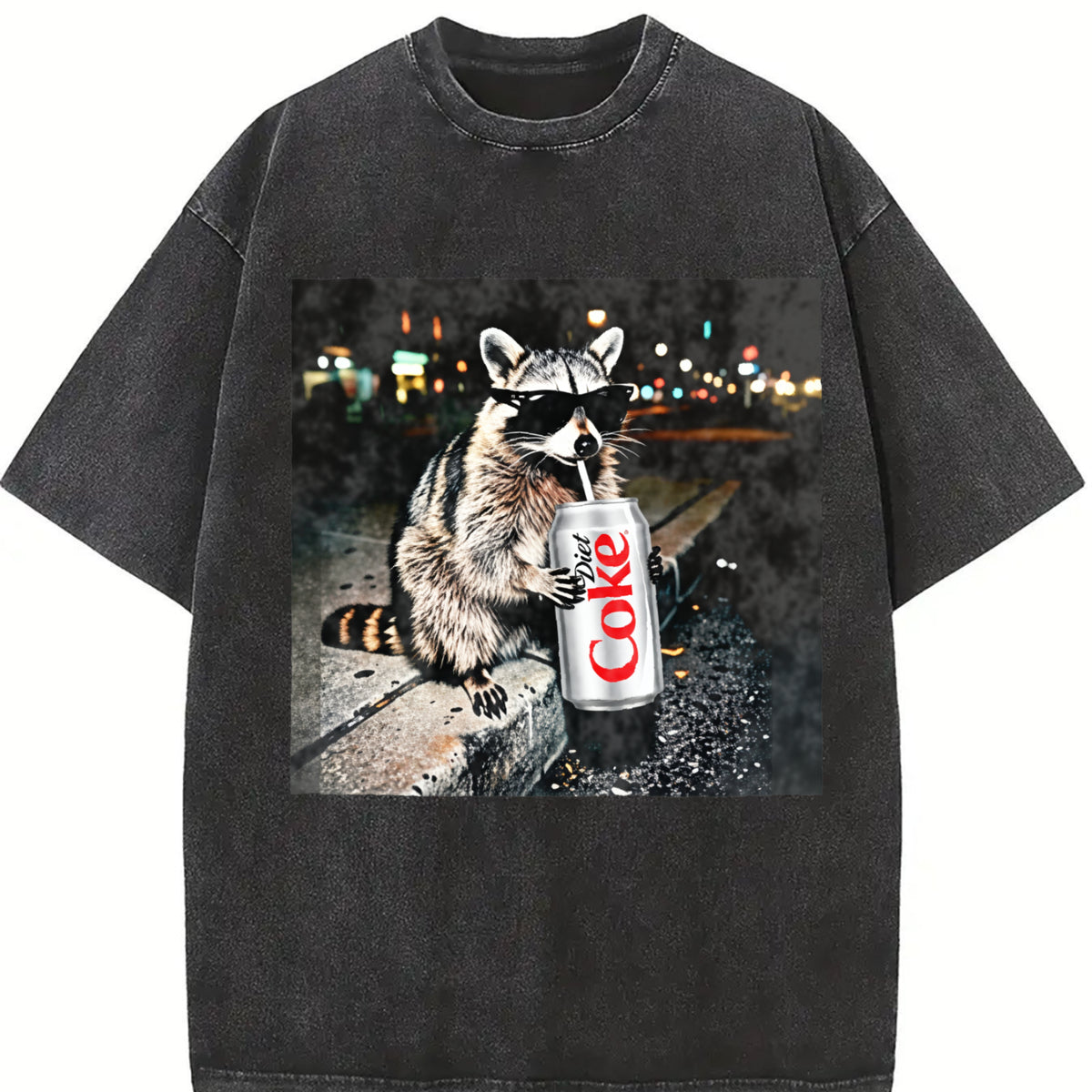 Raccoons Diet Coke Vintage Washed T-Shirt in Black