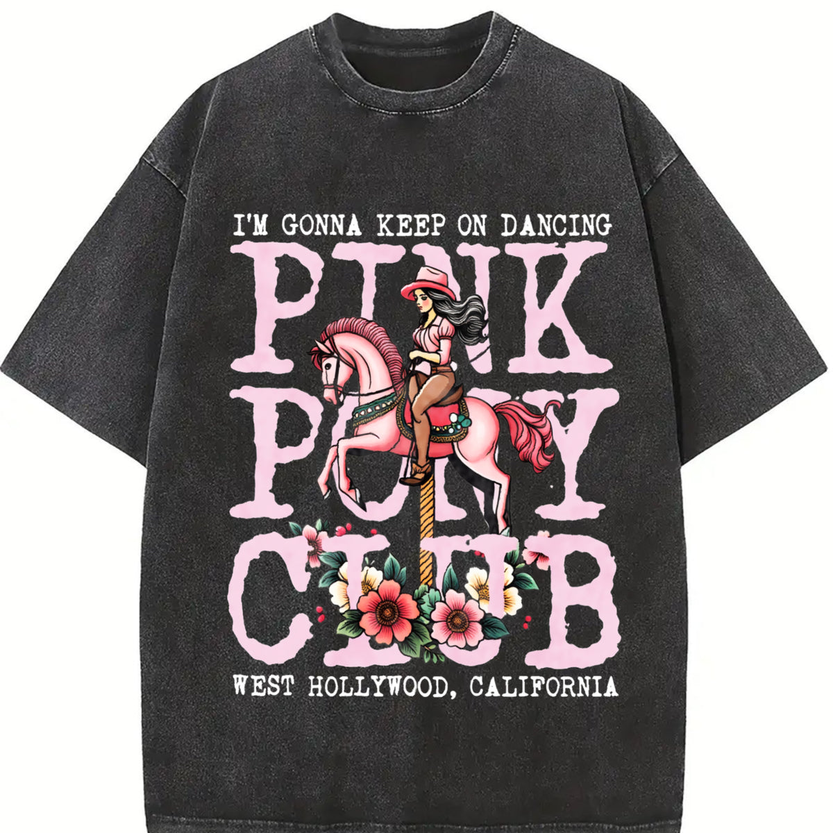 Pink Pony Club I'm Gonna Keep On Dancing vintage washed oversized T-shirt in Black