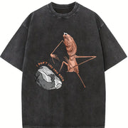 Marcus The Worm Humorous Meme Brain Rot vintage washed oversized T-shirt in Black