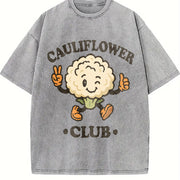 Cauliflower Club Veggie Lover Retro Cartoon Vintage Washed T-Shirt in Gray